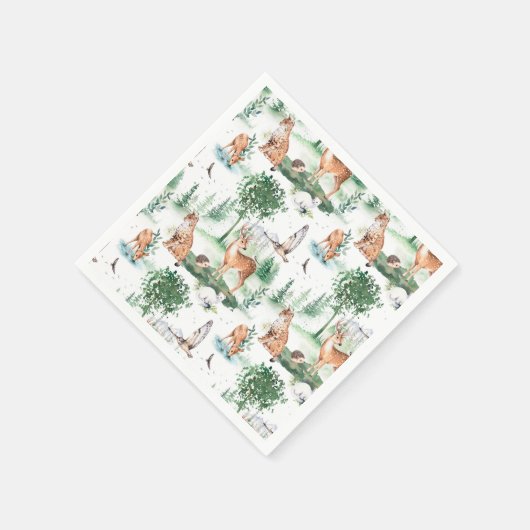 水彩木地赤ん坊の動物模様 スタンダードカクテルナプキン (角)