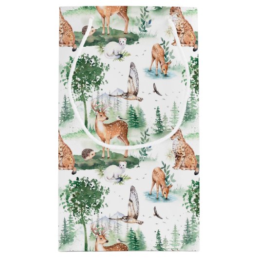 水彩木地赤ん坊の動物模様 スモールペーパーバッグ (裏面)