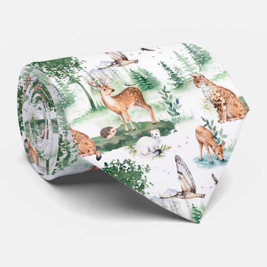 水彩木地赤ん坊の動物模様 ネクタイ (ロール)