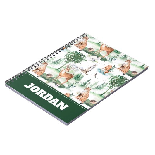 水彩木地赤ん坊の動物模様 ノートブック (左側)