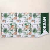 水彩木地赤ん坊の動物模様 ビーチタオル (正面)