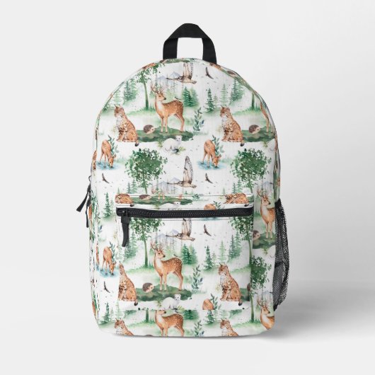 水彩木地赤ん坊の動物模様 プリントバックパック (正面)