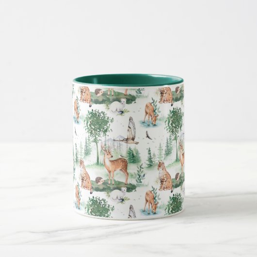 水彩木地赤ん坊の動物模様 マグカップ (中央)