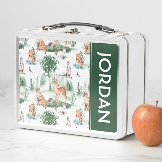 水彩木地赤ん坊の動物模様 メタルランチボックス (インサイチュ)