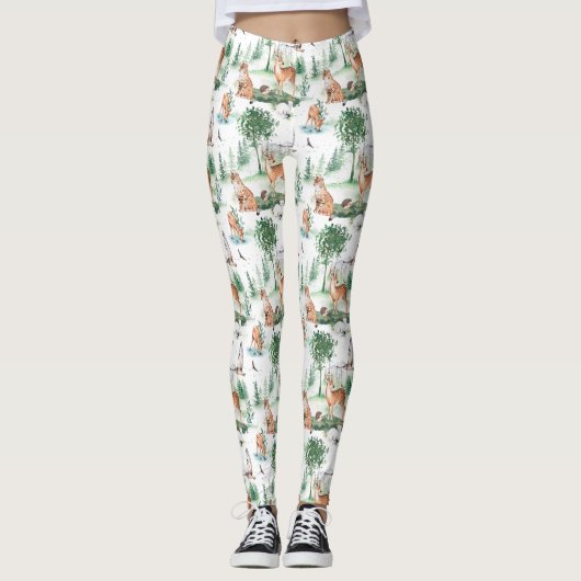 水彩木地赤ん坊の動物模様 レギンス (正面)