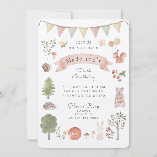 水彩木地 | フォレストの友だち 招待状 (正面)