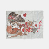 水彩木版動物クリスマス雪カスタム フリースブランケット (正面(横))