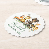 水彩木版動物赤ちゃんシャワー ペーパーコースター (アングル)