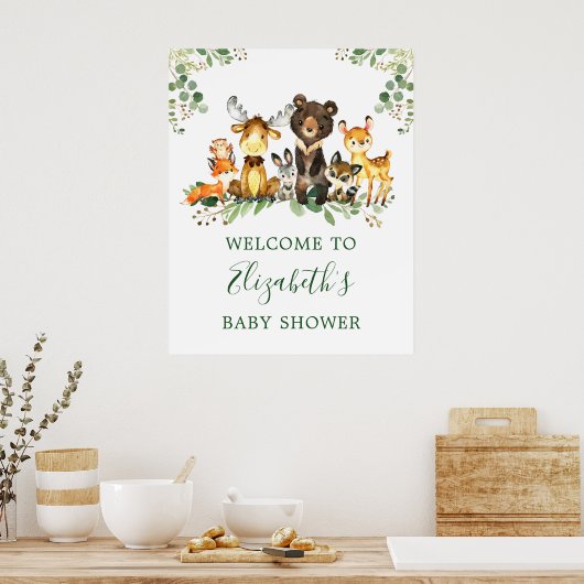 水彩木版動物赤ちゃんシャワー ポスター (キッチン)