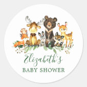 水彩木版動物赤ちゃんシャワー ラウンドシール (正面)