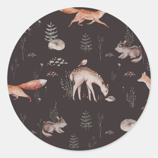 水彩木版動物赤ちゃんシャワー ラウンドシール (正面)