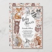 水彩木版動物赤ちゃんシャワー 招待状 (正面/裏面)