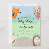 水彩木版動物赤ちゃんシャワー 招待状 (正面)