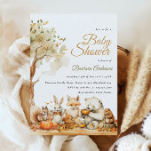 水彩木版動物赤ちゃんシャワー 招待状