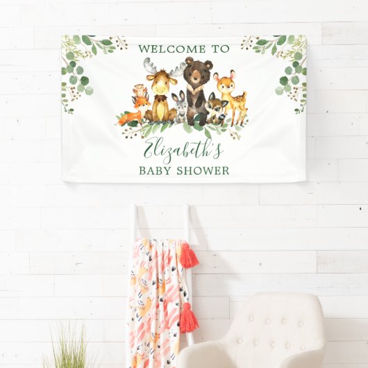 水彩木版動物赤ちゃんシャワー 横断幕 (インサイチュ)
