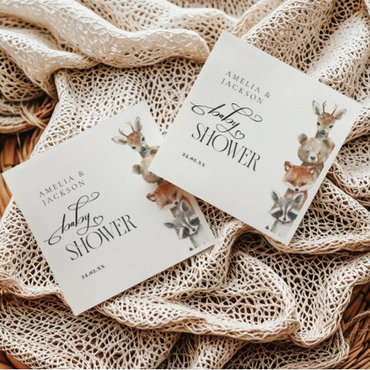 水彩木版動物赤ちゃんモダンシャワー スタンダードカクテルナプキン