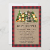 水彩木版動物赤ちゃん素朴シャワー 招待状 (正面)