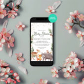 水彩木版動物雪冬季ベビーシャワー 招待状