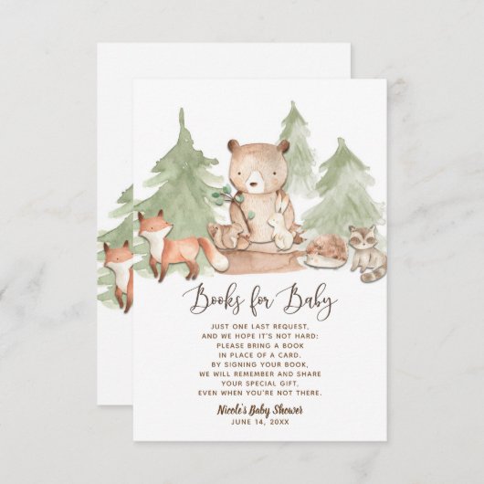 水彩木版図書依頼赤ちゃんシャワー 招待状 (正面/裏面)