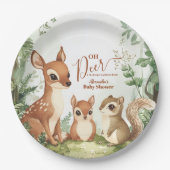 水彩木版木OH鹿赤ちゃんシャワー ペーパープレート (正面)