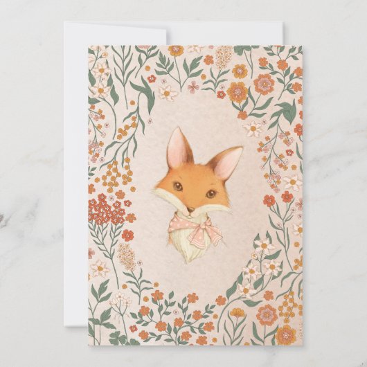 水彩木版画キツネガール素朴ベビーシャワー 招待状 (裏面)