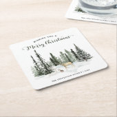 水彩木立のクリスマス スクエアペーパーコースター (アングル)