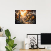 水彩木道と提灯の秋 ポスター (ホームオフィス)