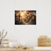 水彩木道と提灯の秋 ポスター (キッチン)