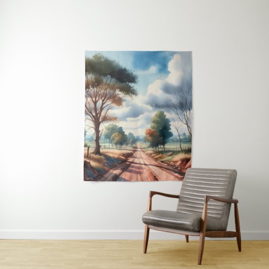 水彩未舗装の道路の風景 タペストリー (インサイチュ)