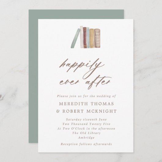 水彩本の幸せな結婚 ウェディング 招待状 (正面/裏面)