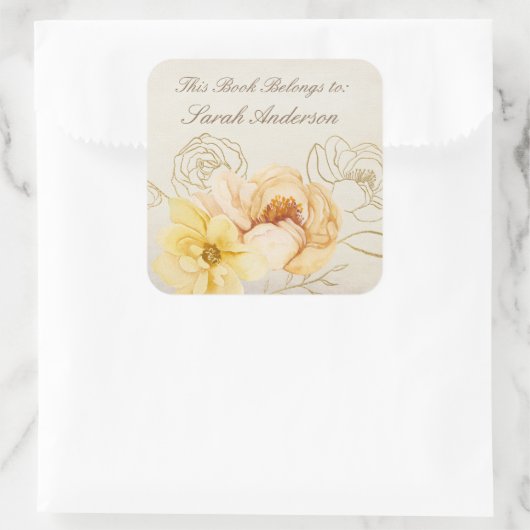 水彩本プレートシールこの本は属する スクエアシール (バッグ)