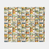 水彩本棚パターン フリースブランケット (正面(横))