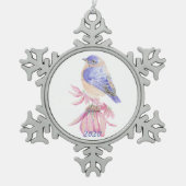 水彩東ブルーバードブルーガーデンバード スノーフレークピューターオーナメント (正面)