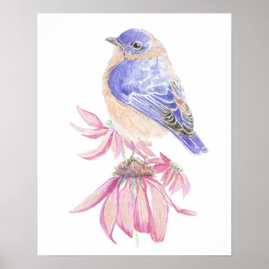 水彩東ブルーバードブルーガーデンバード ポスター (正面)