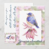 水彩東部ブルーバード 青い鳥 アート 招待状 (正面/裏面)