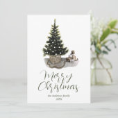 水彩松お洒落木メリークリスマス シーズンカード (スタンド正面)