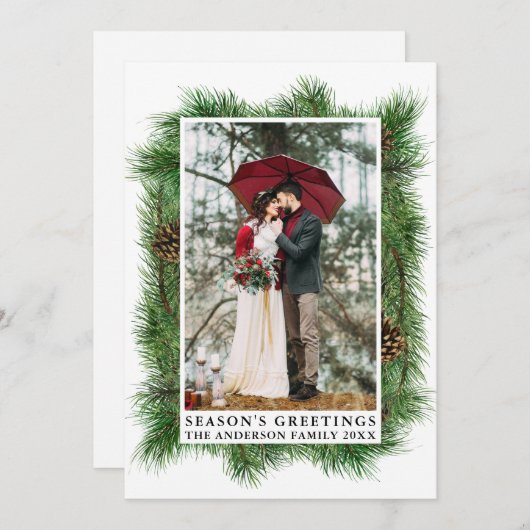 水彩松が季節の挨拶写真を飾る シーズンカード (正面/裏面)