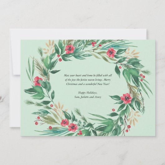 水彩松とベリーリースクリスマスフォト 招待状 (裏面)