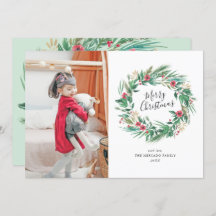 水彩松とベリーリースクリスマスフォト