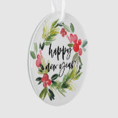 水彩松とホリーリースハッピーニューイヤー オーナメント (正面)