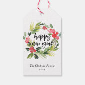 水彩松とホリーリースハッピーニューイヤー ギフトタグ (裏面)