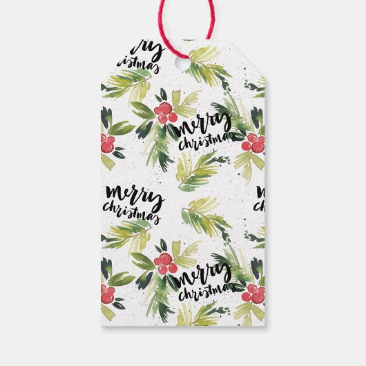 水彩松とホリーリースメリークリスマス ギフトタグ (裏面)