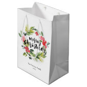 水彩松とホリーリースメリークリスマス ミディアムペーパーバッグ (正面アングル)