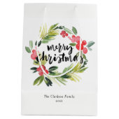 水彩松とホリーリースメリークリスマス ミディアムペーパーバッグ (裏面)