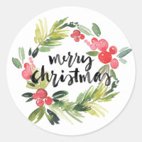 水彩松とホリーリースメリークリスマス