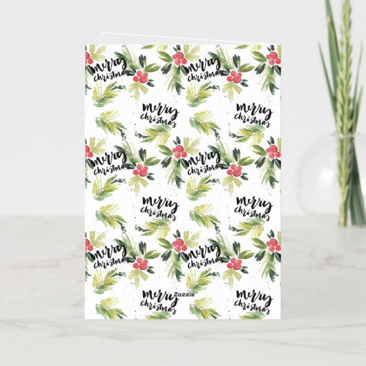 水彩松とホリーリースメリークリスマス 箔シーズンカード (裏面)