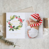 水彩松とホリーリース年賀写真 箔シーズンカード