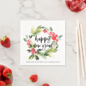 水彩松とホリーリース新年パーティー スタンダードカクテルナプキン (インサイチュ)