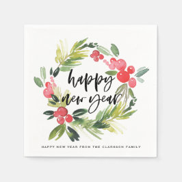 水彩松とホリーリース新年パーティー スタンダードカクテルナプキン