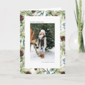 水彩松と松のコーン写真クリスマス シーズンカード (正面)